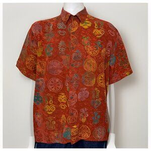 Territory Ahead Shirt Mens L Tribal Batik Short Sleeve Button Henna Tie Dye Y2K